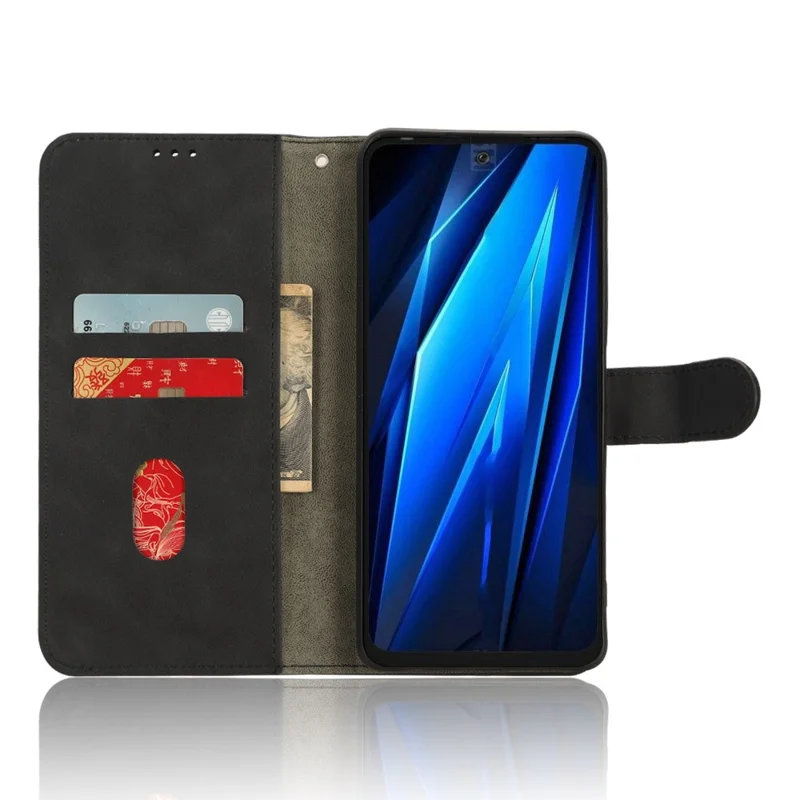 Pour TECNO Pova 5 4G Skin-Touch Stand Phone Case PU Leather Wallet Anti-Drop Phone Cover - Noir