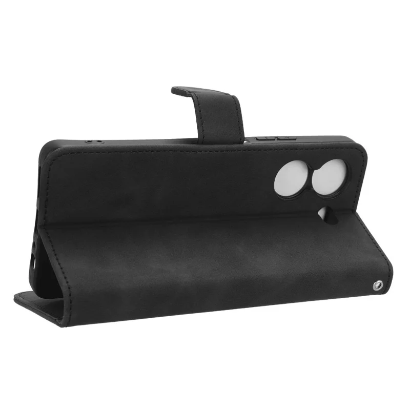 Pour TECNO Pova 5 4G Skin-Touch Stand Phone Case PU Leather Wallet Anti-Drop Phone Cover - Noir