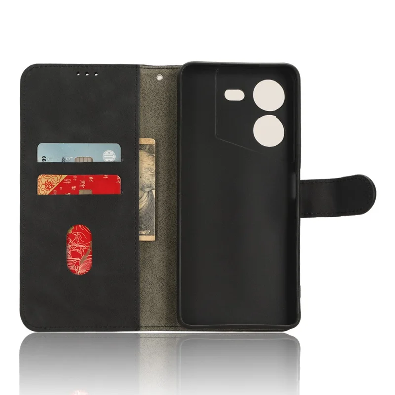 Pour TECNO Pova 5 4G Skin-Touch Stand Phone Case PU Leather Wallet Anti-Drop Phone Cover - Noir