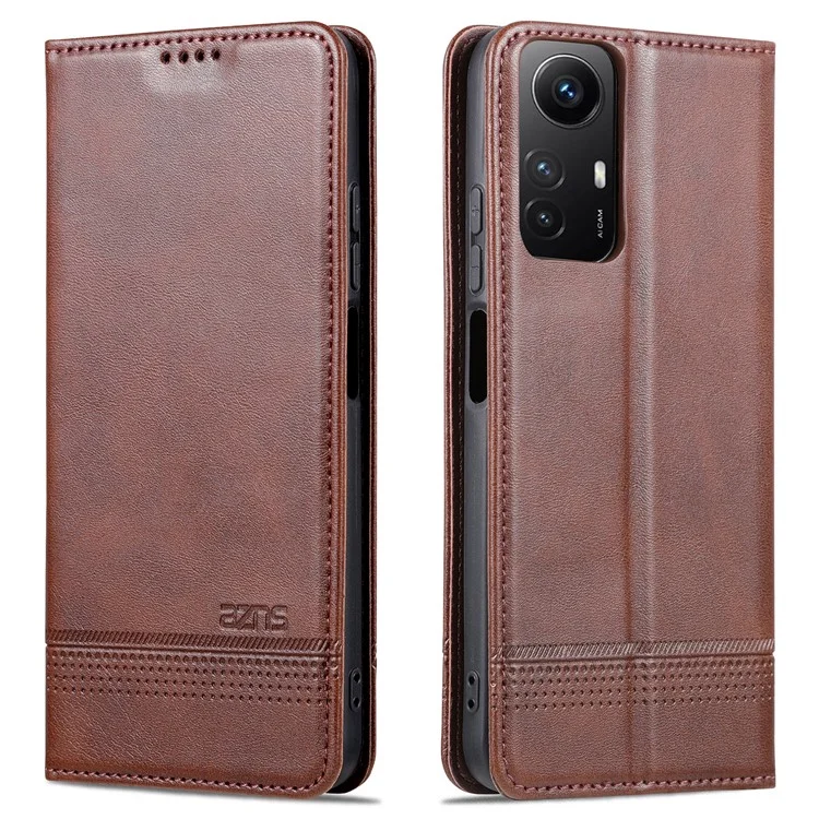 AZNS For Xiaomi Redmi Note 12S 4G Viewing Stand PU Leather Wallet Case Flip Folio Phone Cover - Coffee