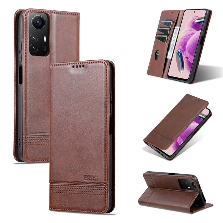 AZNS For Xiaomi Redmi Note 12S 4G Viewing Stand PU Leather Wallet Case Flip Folio Phone Cover - Coffee