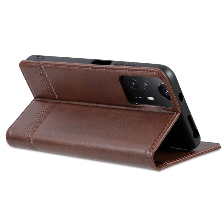 AZNS For Xiaomi Redmi Note 12S 4G Viewing Stand PU Leather Wallet Case Flip Folio Phone Cover - Coffee