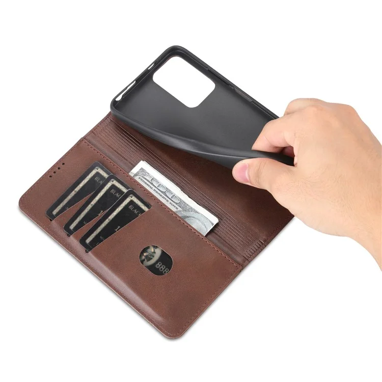 AZNS For Xiaomi Redmi Note 12S 4G Viewing Stand PU Leather Wallet Case Flip Folio Phone Cover - Coffee