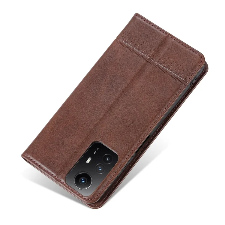 AZNS For Xiaomi Redmi Note 12S 4G Viewing Stand PU Leather Wallet Case Flip Folio Phone Cover - Coffee