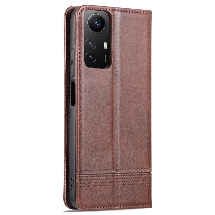 AZNS For Xiaomi Redmi Note 12S 4G Viewing Stand PU Leather Wallet Case Flip Folio Phone Cover - Coffee