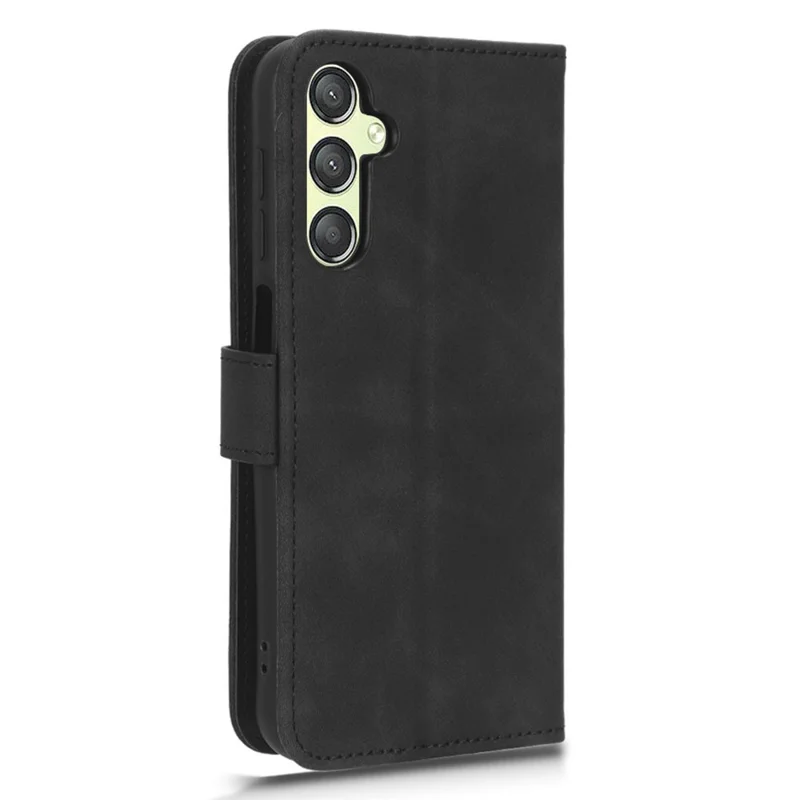 For Samsung Galaxy A24 4G (162.1 x 77.6 x 8.3mm) PU Leather Wallet Cell Phone Cover Anti-Dust Skin-touch Stand Case - Black
