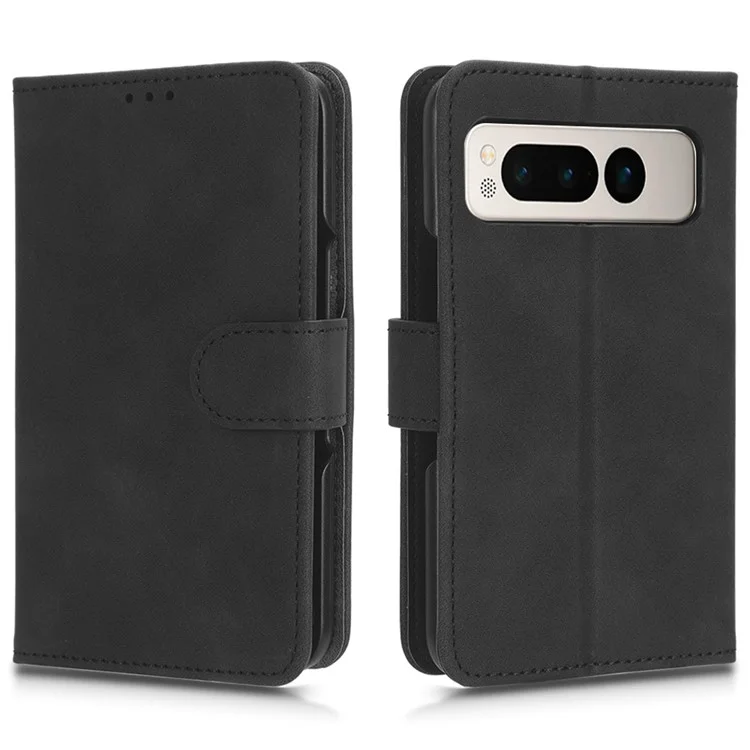 For Google Pixel Fold Skin-touch Stand Case Wallet Anti-drop PU Leather Phone Cover - Black