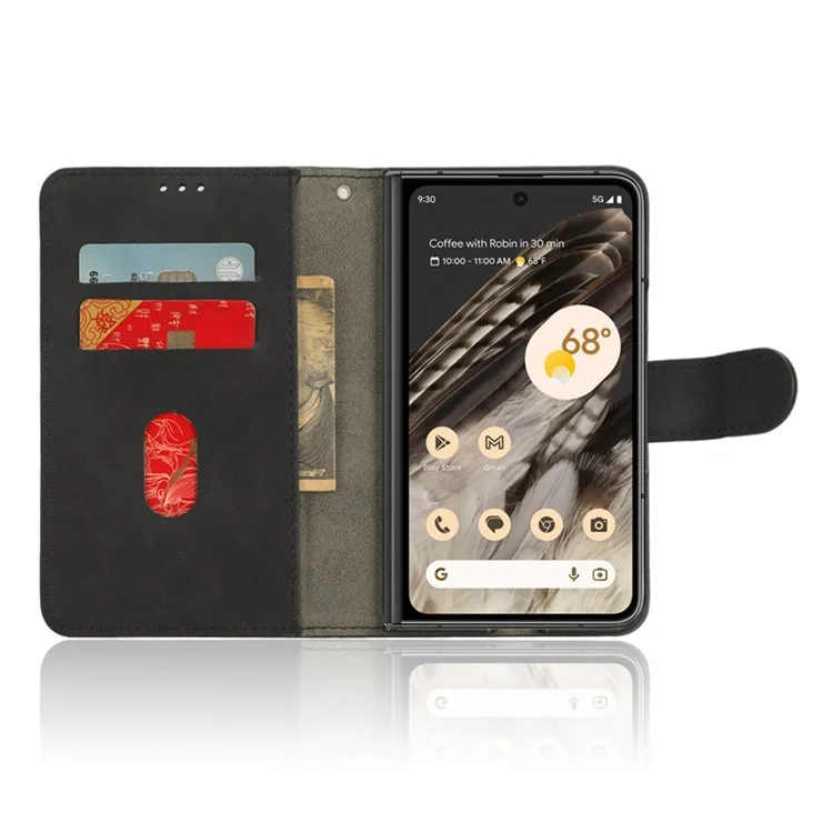 For Google Pixel Fold Skin-touch Stand Case Wallet Anti-drop PU Leather Phone Cover - Black