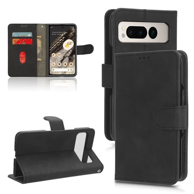 For Google Pixel Fold Skin-touch Stand Case Wallet Anti-drop PU Leather Phone Cover - Black