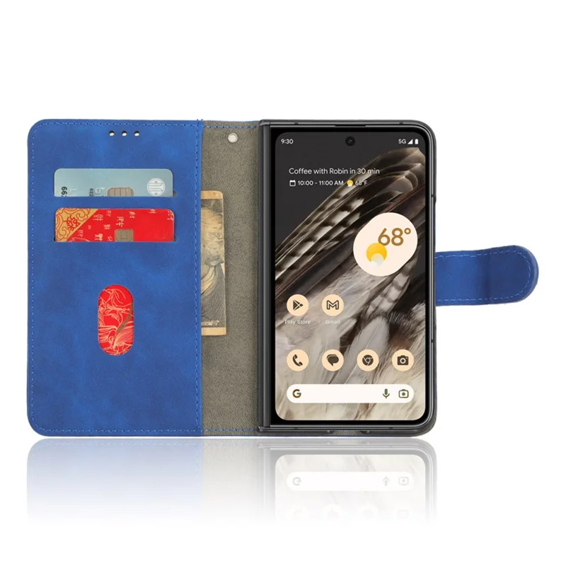 For Google Pixel Fold Skin-touch Stand Case Wallet Anti-drop PU Leather Phone Cover - Blue