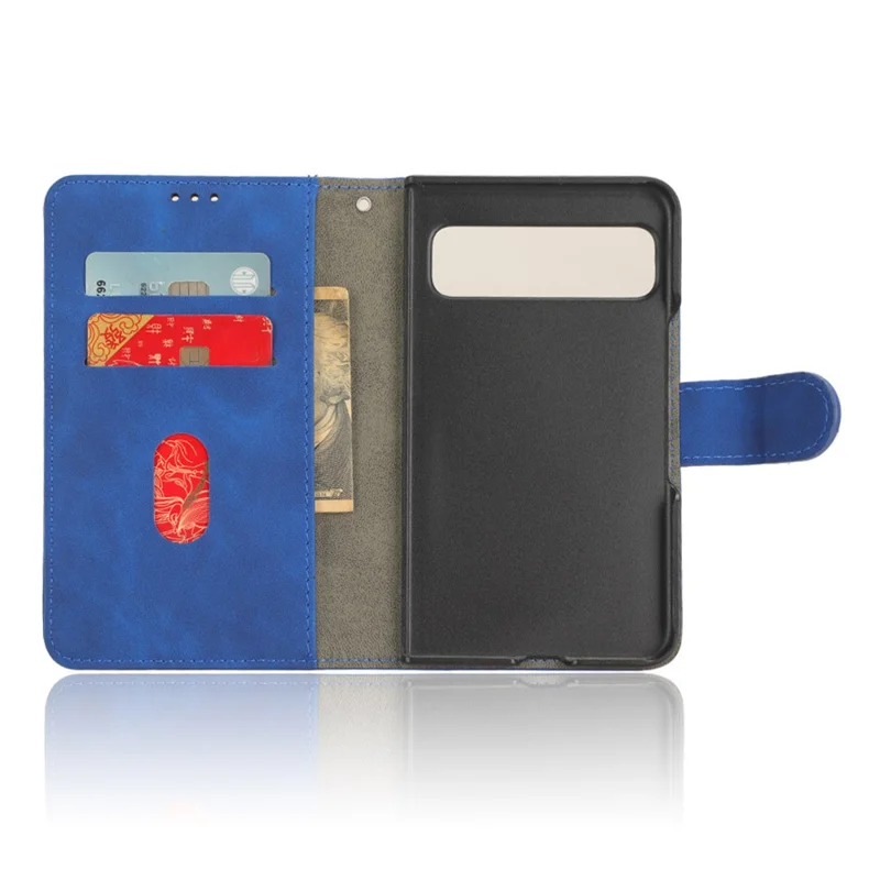 For Google Pixel Fold Skin-touch Stand Case Wallet Anti-drop PU Leather Phone Cover - Blue