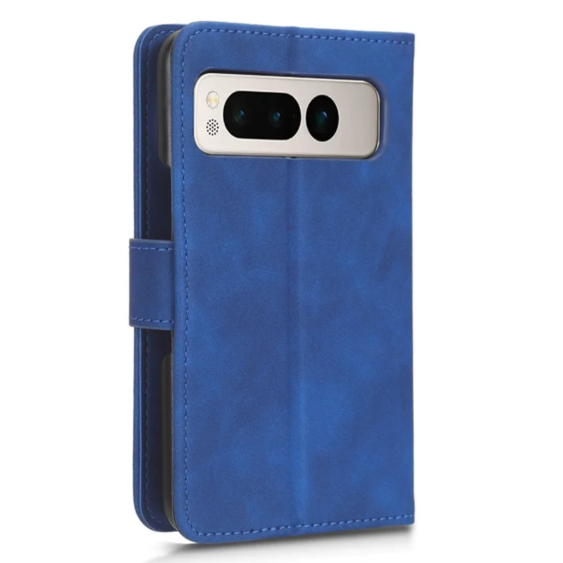 For Google Pixel Fold Skin-touch Stand Case Wallet Anti-drop PU Leather Phone Cover - Blue