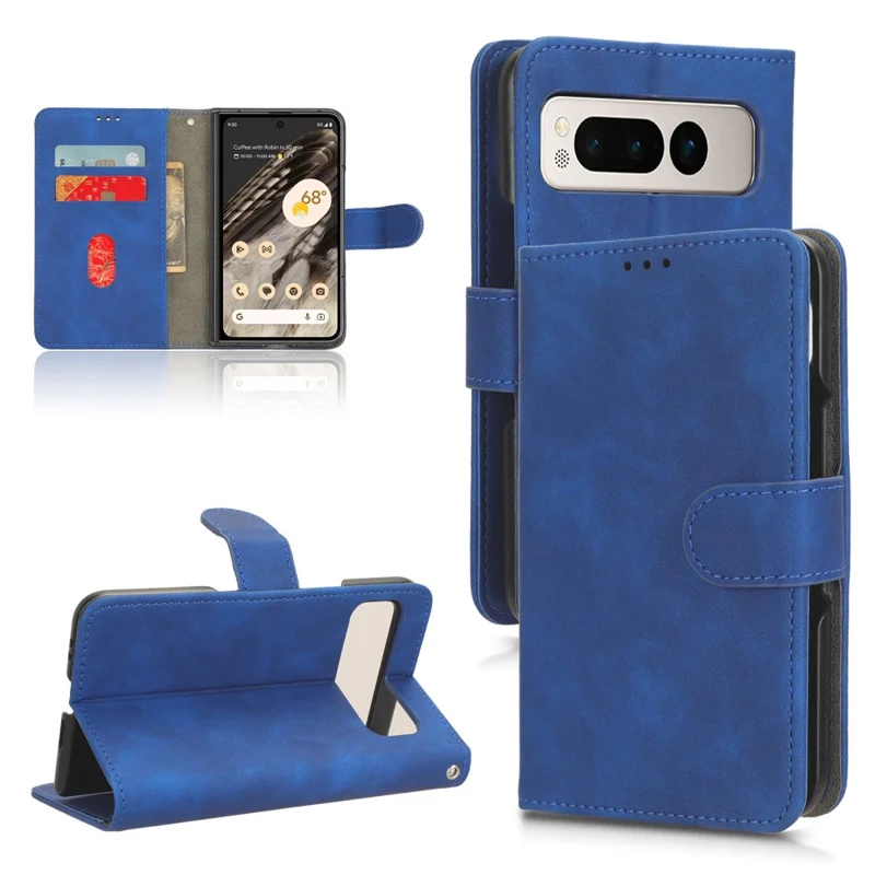 For Google Pixel Fold Skin-touch Stand Case Wallet Anti-drop PU Leather Phone Cover - Blue