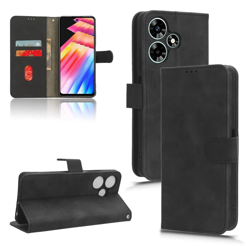 Для Infinix Hot 30 TPU + PU Leather Skin-Touch Phone Case Wallet Anti-Drop Cell Phone Cover - Black