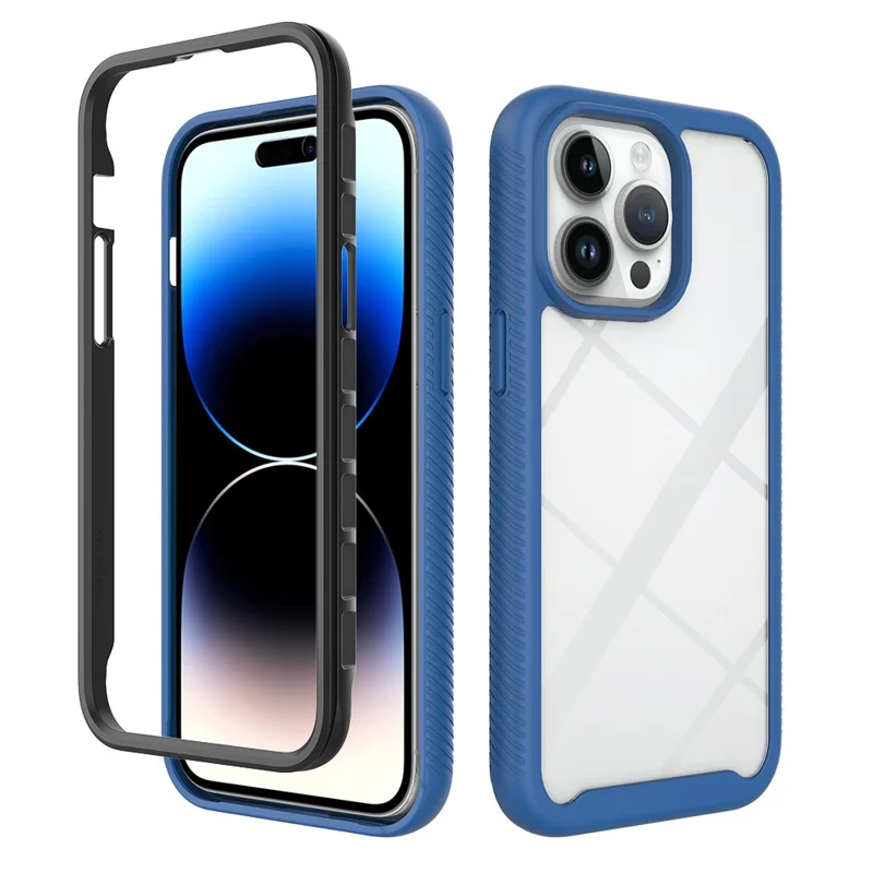 For iPhone 15 Pro Max Anti-drop Back Case Acrylic + PC + TPU Hybrid Phone Cover - Dark Blue