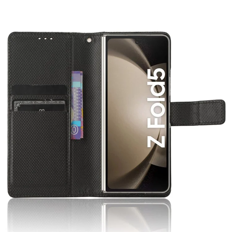 Für Samsung Galaxy Z Fold5 5G PU-Leder-Brieftaschenhülle mit Ständer Diamantstruktur Handyhülle - Schwarz