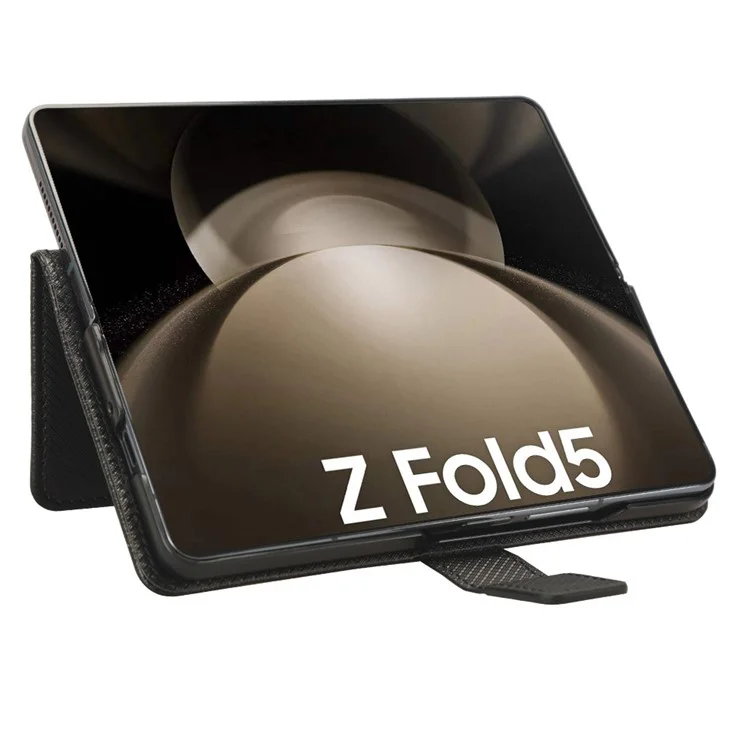 Für Samsung Galaxy Z Fold5 5G PU-Leder-Brieftaschenhülle mit Ständer Diamantstruktur Handyhülle - Schwarz