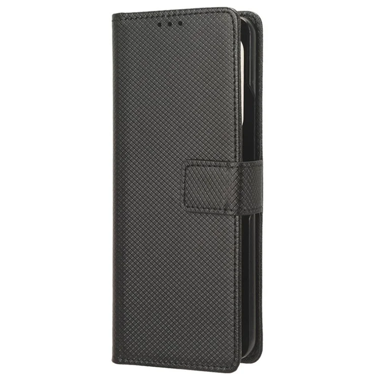 Für Samsung Galaxy Z Fold5 5G PU-Leder-Brieftaschenhülle mit Ständer Diamantstruktur Handyhülle - Schwarz
