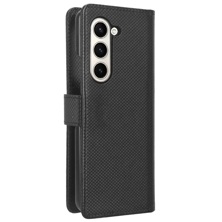Für Samsung Galaxy Z Fold5 5G PU-Leder-Brieftaschenhülle mit Ständer Diamantstruktur Handyhülle - Schwarz