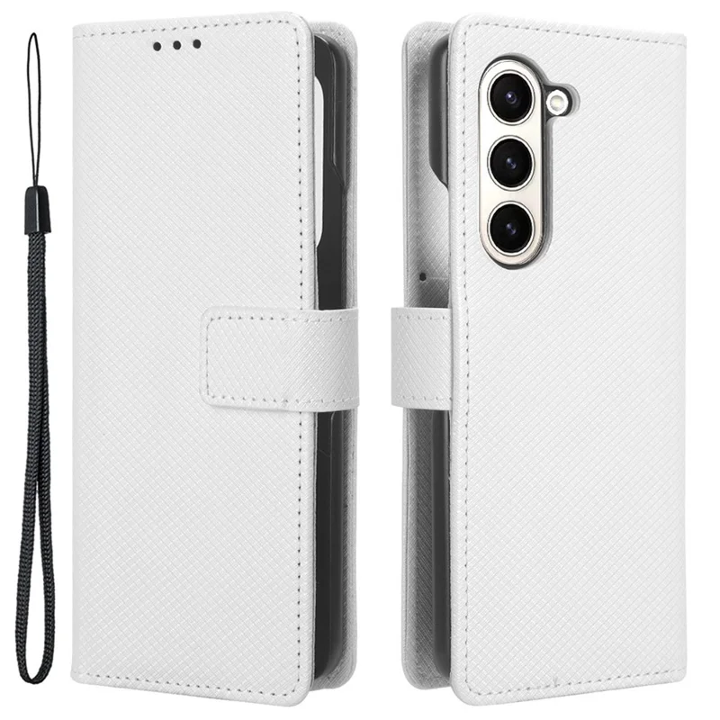 For Samsung Galaxy Z Fold5 5G PU Leather Wallet Case Stand Diamond Texture Phone Cover - White