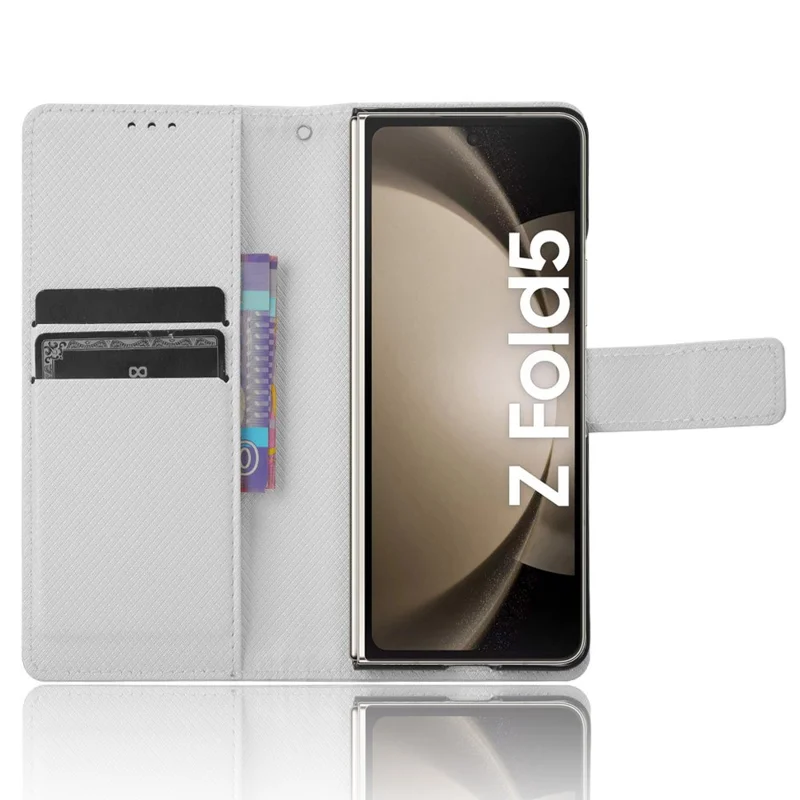 For Samsung Galaxy Z Fold5 5G PU Leather Wallet Case Stand Diamond Texture Phone Cover - White