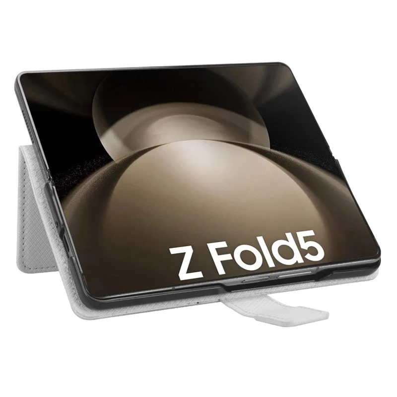 For Samsung Galaxy Z Fold5 5G PU Leather Wallet Case Stand Diamond Texture Phone Cover - White