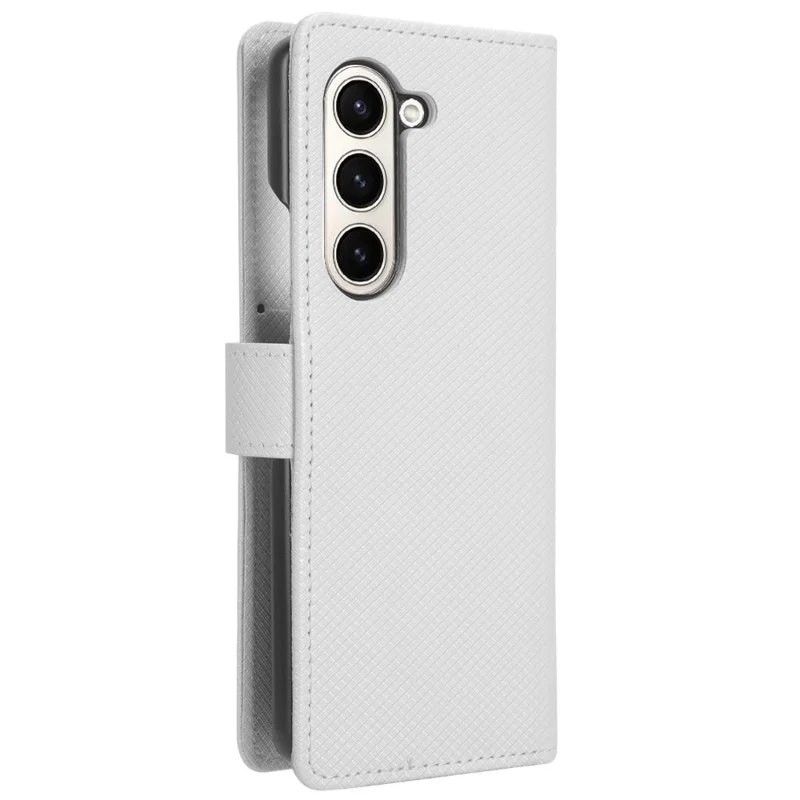 For Samsung Galaxy Z Fold5 5G PU Leather Wallet Case Stand Diamond Texture Phone Cover - White