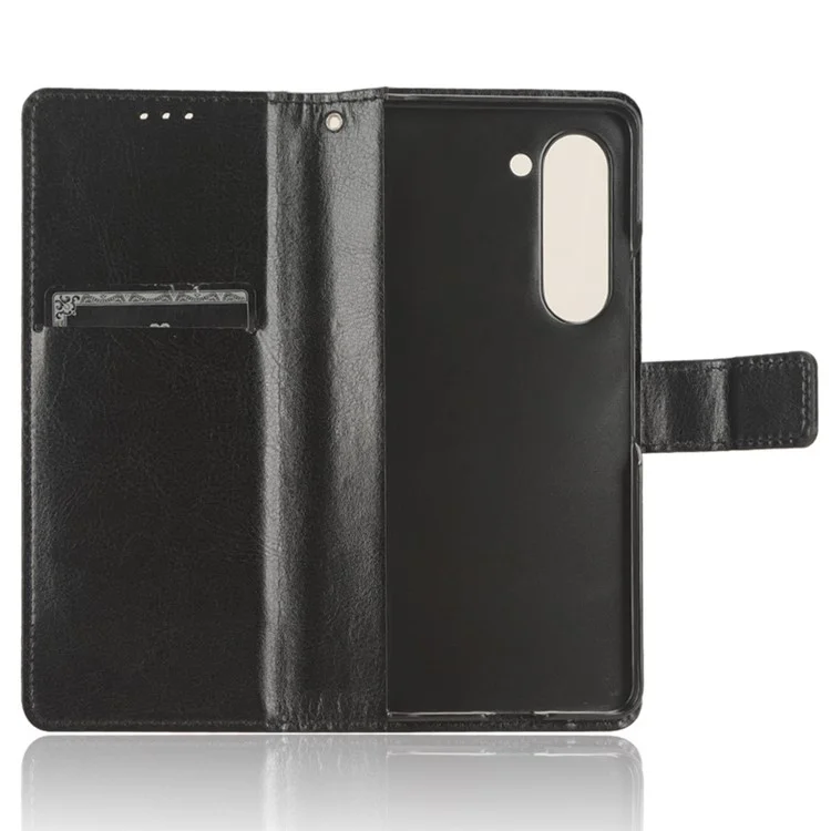Für Samsung Galaxy Z Fold5 5G Kartenfach Ledercase Crazy Horse Textur Ständer Cover - Schwarz