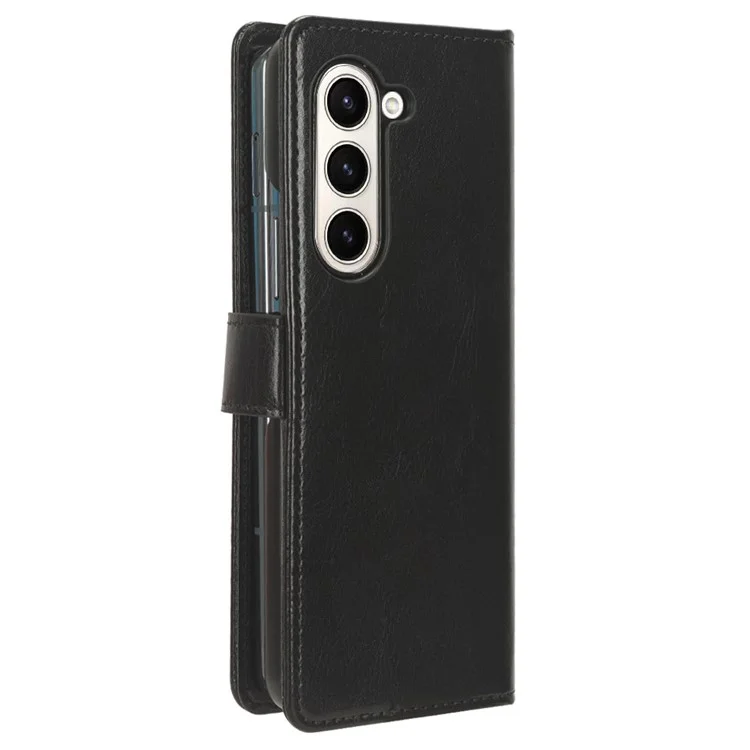 Für Samsung Galaxy Z Fold5 5G Kartenfach Ledercase Crazy Horse Textur Ständer Cover - Schwarz