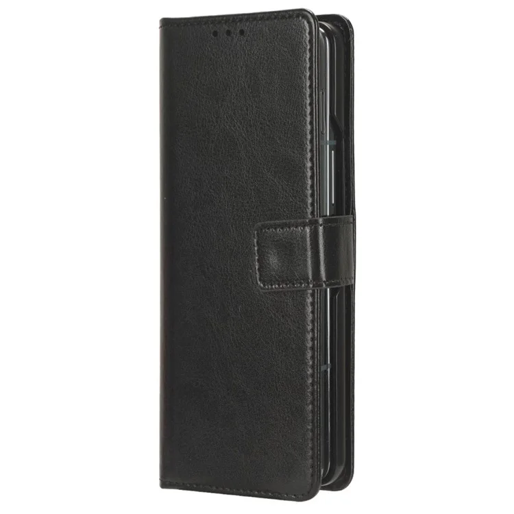 Für Samsung Galaxy Z Fold5 5G Kartenfach Ledercase Crazy Horse Textur Ständer Cover - Schwarz