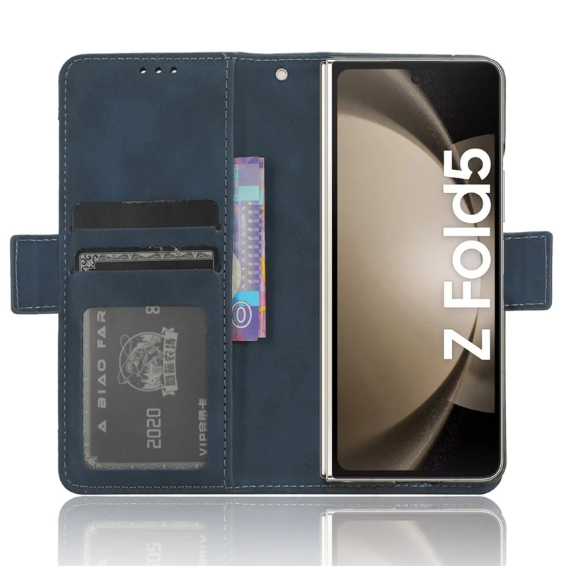 Skórzana obudowa z wieloma slotami na karty dla Samsung Galaxy Z Fold5 5G, etui portfel z podstawką - Niebieski