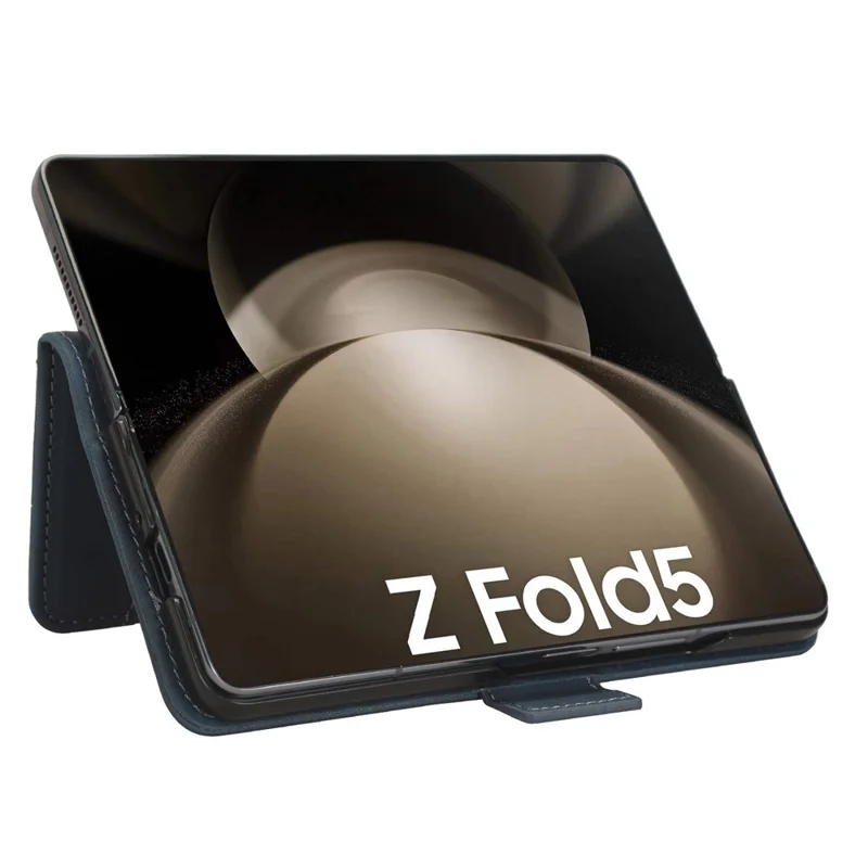 Skórzana obudowa z wieloma slotami na karty dla Samsung Galaxy Z Fold5 5G, etui portfel z podstawką - Niebieski