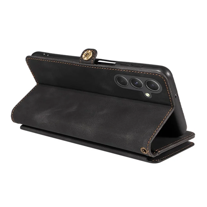 For Samsung Galaxy A25 5G (Global) (161.0 x 76.5 x 8.3mm) Zipper Pocket Wallet Stand Leather Case Drop-proof Phone Cover with Strap - Black