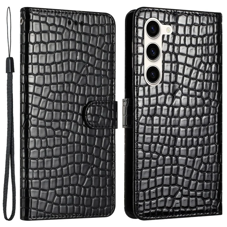 Pour Samsung Galaxy S23+ Crocodile Texture PU Leather Stand Cover Phone Wallet Case with Hand Strap - Noir