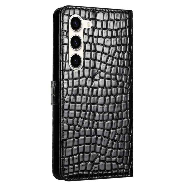 Pour Samsung Galaxy S23+ Crocodile Texture PU Leather Stand Cover Phone Wallet Case with Hand Strap - Noir