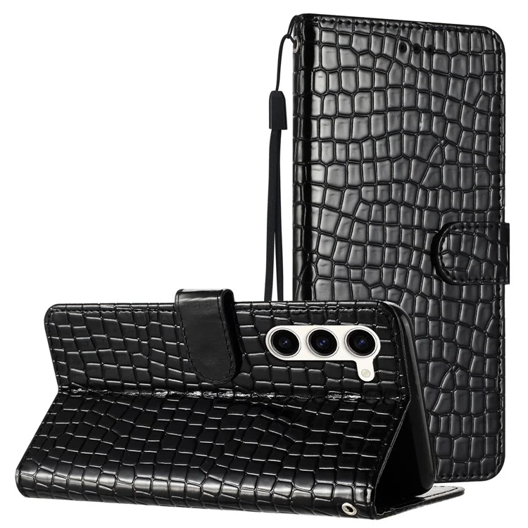 Pour Samsung Galaxy S23+ Crocodile Texture PU Leather Stand Cover Phone Wallet Case with Hand Strap - Noir