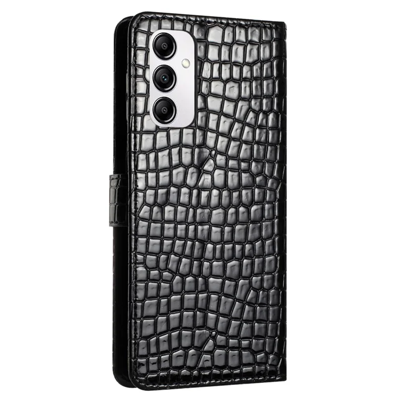 Capa de Suporte para Samsung Galaxy A14 4G / 5G Textura de Crocodilo Capa de Carteira de Couro PU com Alça de Mão - Preto