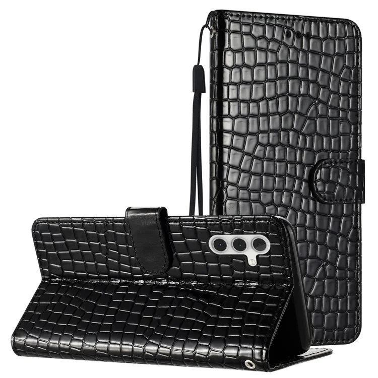 Pour Samsung Galaxy A54 5G Crocodile Texture Stand Leather Cover Anti-drop Phone Wallet Case avec Sangle à Main - Noir