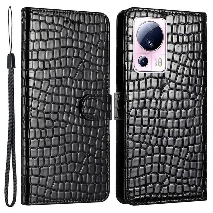 For Xiaomi 13 Lite / Civi 2 5G Cell Phone Cover PU Leather Shockproof Stand Crocodile Texture Wallet Case - Black