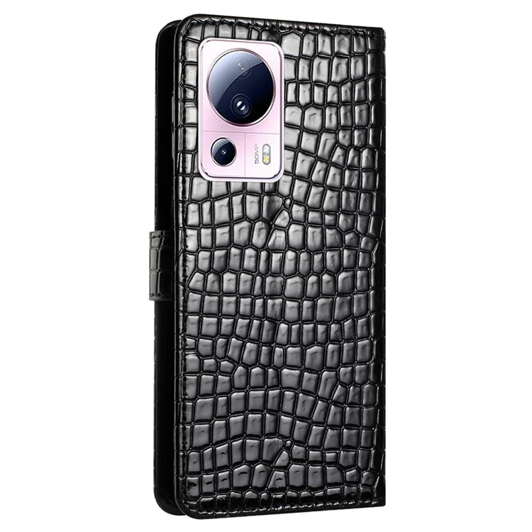 For Xiaomi 13 Lite / Civi 2 5G Cell Phone Cover PU Leather Shockproof Stand Crocodile Texture Wallet Case - Black