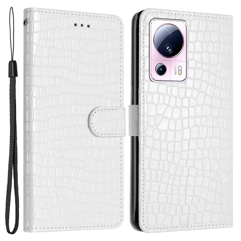 For Xiaomi 13 Lite / Civi 2 5G Cell Phone Cover PU Leather Shockproof Stand Crocodile Texture Wallet Case - White
