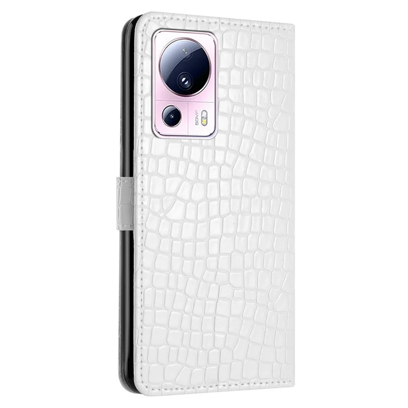 For Xiaomi 13 Lite / Civi 2 5G Cell Phone Cover PU Leather Shockproof Stand Crocodile Texture Wallet Case - White