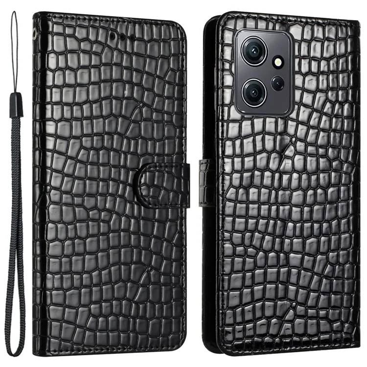 Para Xiaomi Redmi Note 12 4G Soporte Billetera Funda de Piel con Textura de Cocodrilo - Negro