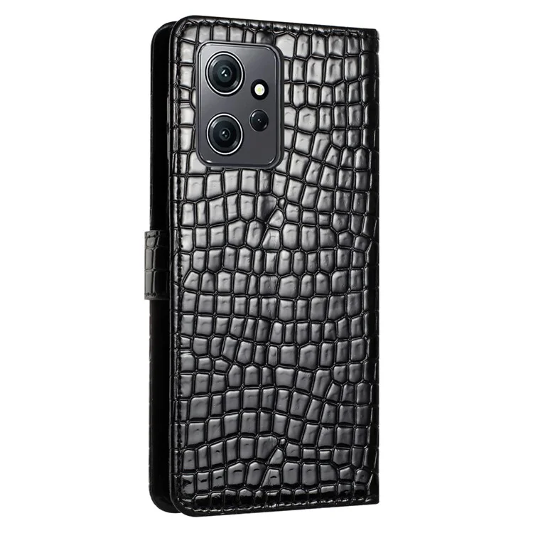Para Xiaomi Redmi Note 12 4G Soporte Billetera Funda de Piel con Textura de Cocodrilo - Negro