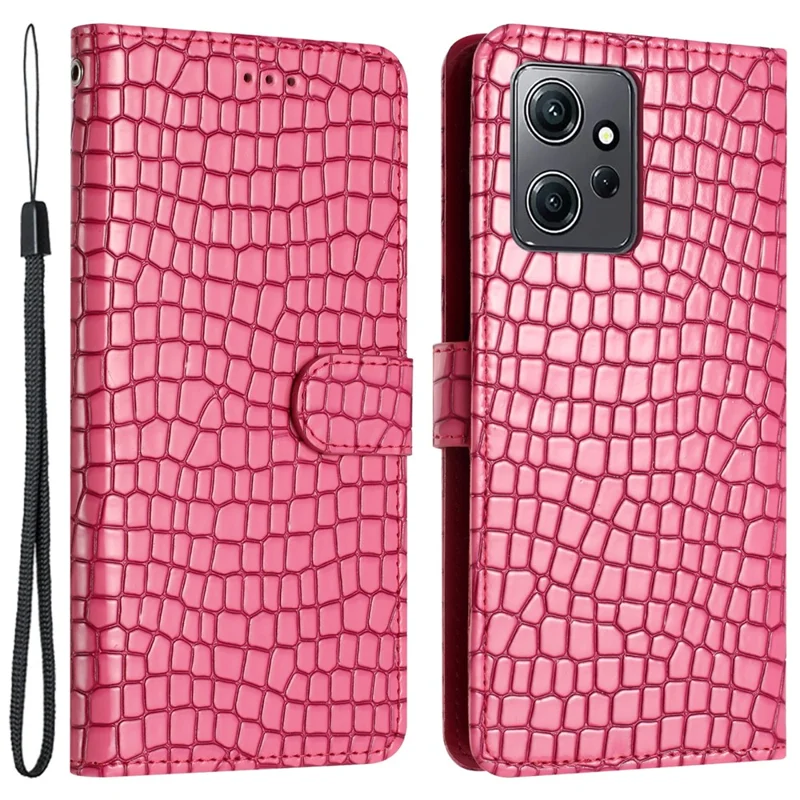 For Xiaomi Redmi Note 12 4G Stand Wallet Leather Cover Crocodile Texture Phone Case with Hand Strap - Rose