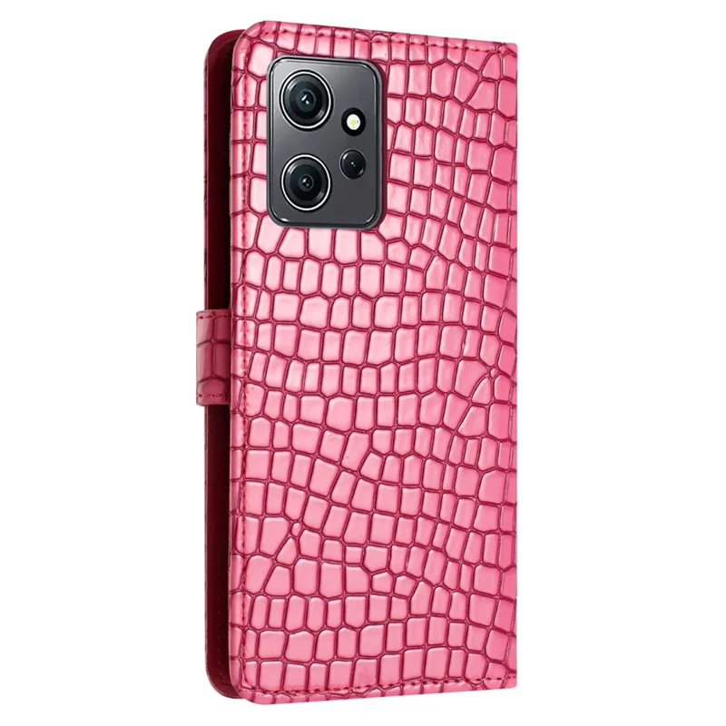 For Xiaomi Redmi Note 12 4G Stand Wallet Leather Cover Crocodile Texture Phone Case with Hand Strap - Rose