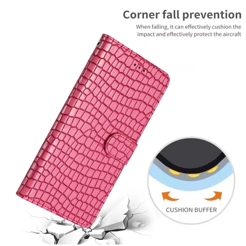 For Xiaomi Redmi Note 12 4G Stand Wallet Leather Cover Crocodile Texture Phone Case with Hand Strap - Rose