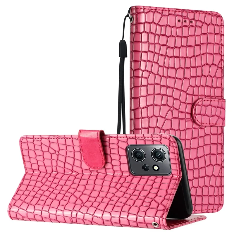For Xiaomi Redmi Note 12 4G Stand Wallet Leather Cover Crocodile Texture Phone Case with Hand Strap - Rose