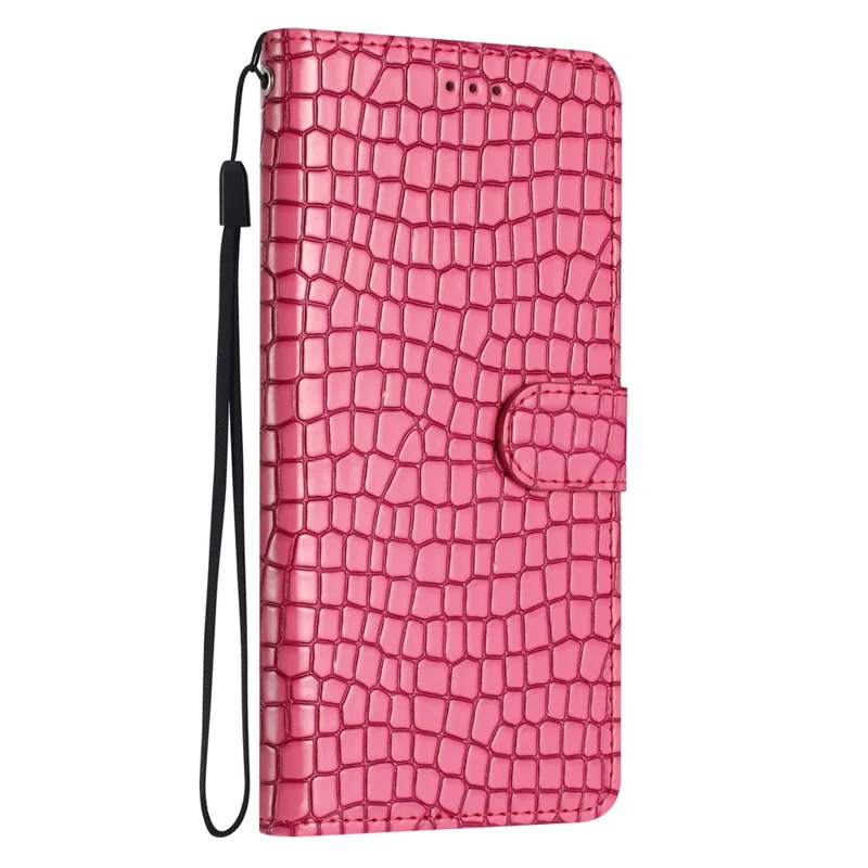 For Xiaomi Redmi Note 12 4G Stand Wallet Leather Cover Crocodile Texture Phone Case with Hand Strap - Rose