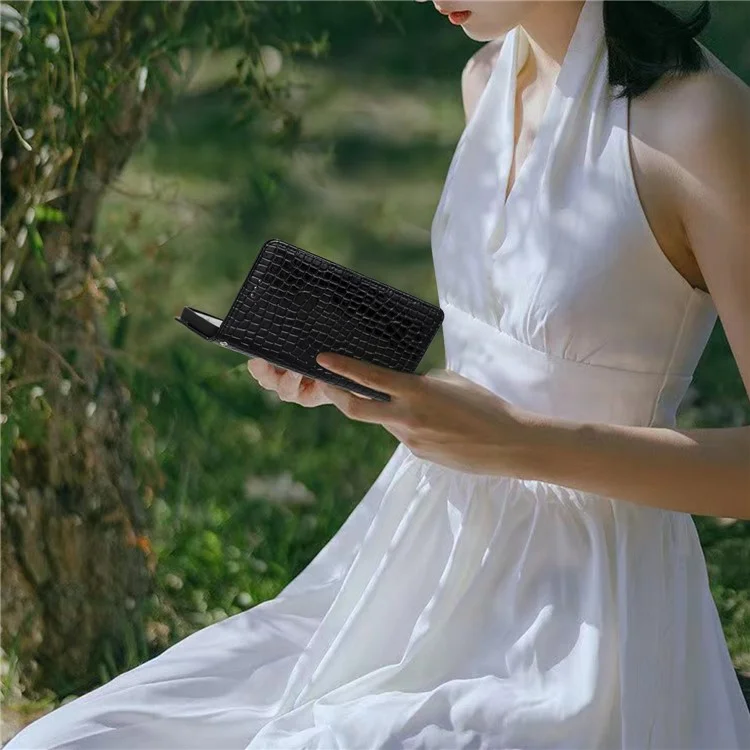Para Samsung Galaxy A73 5G Folio Flip Funda de Cuero Textura de Cocodrilo Estuche de Teléfono con Soporte y Correa de Mano - Negro